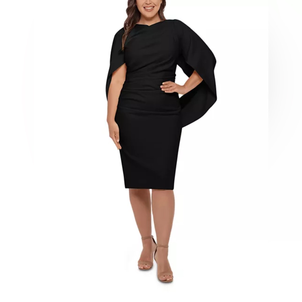 Betsy & Adam Drape Back Black Cocktail Dress